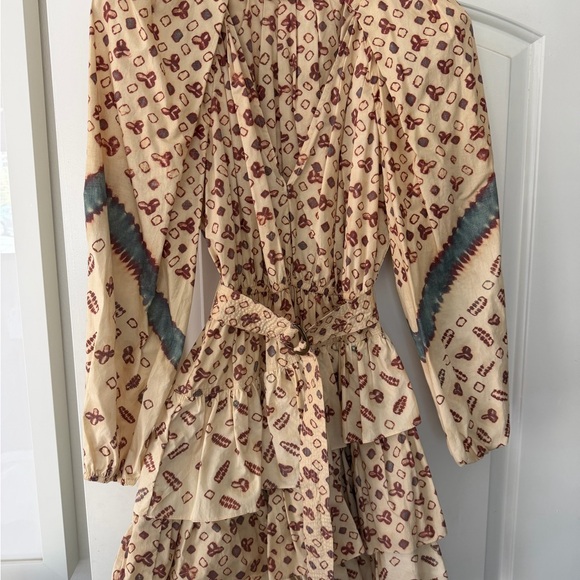 Ulla Johnson Dresses & Skirts - Ulla Johnson Beige Tiered Long-Sleeve Dress with Rust Floral & Teal Accents